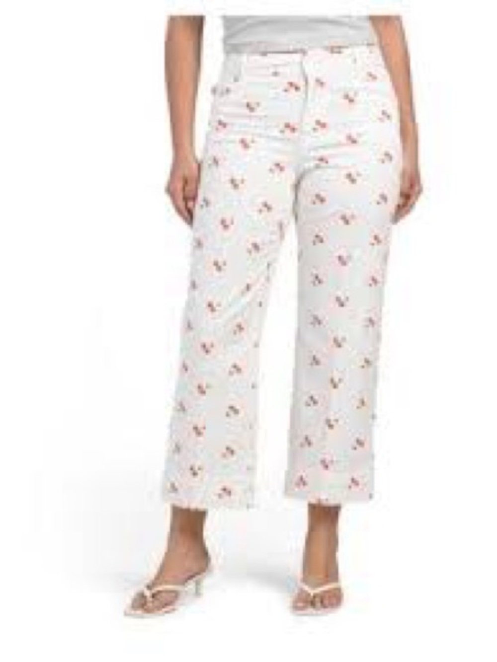 bagatelle Collection White Cropped Pants with Red Cherry Print Trousers